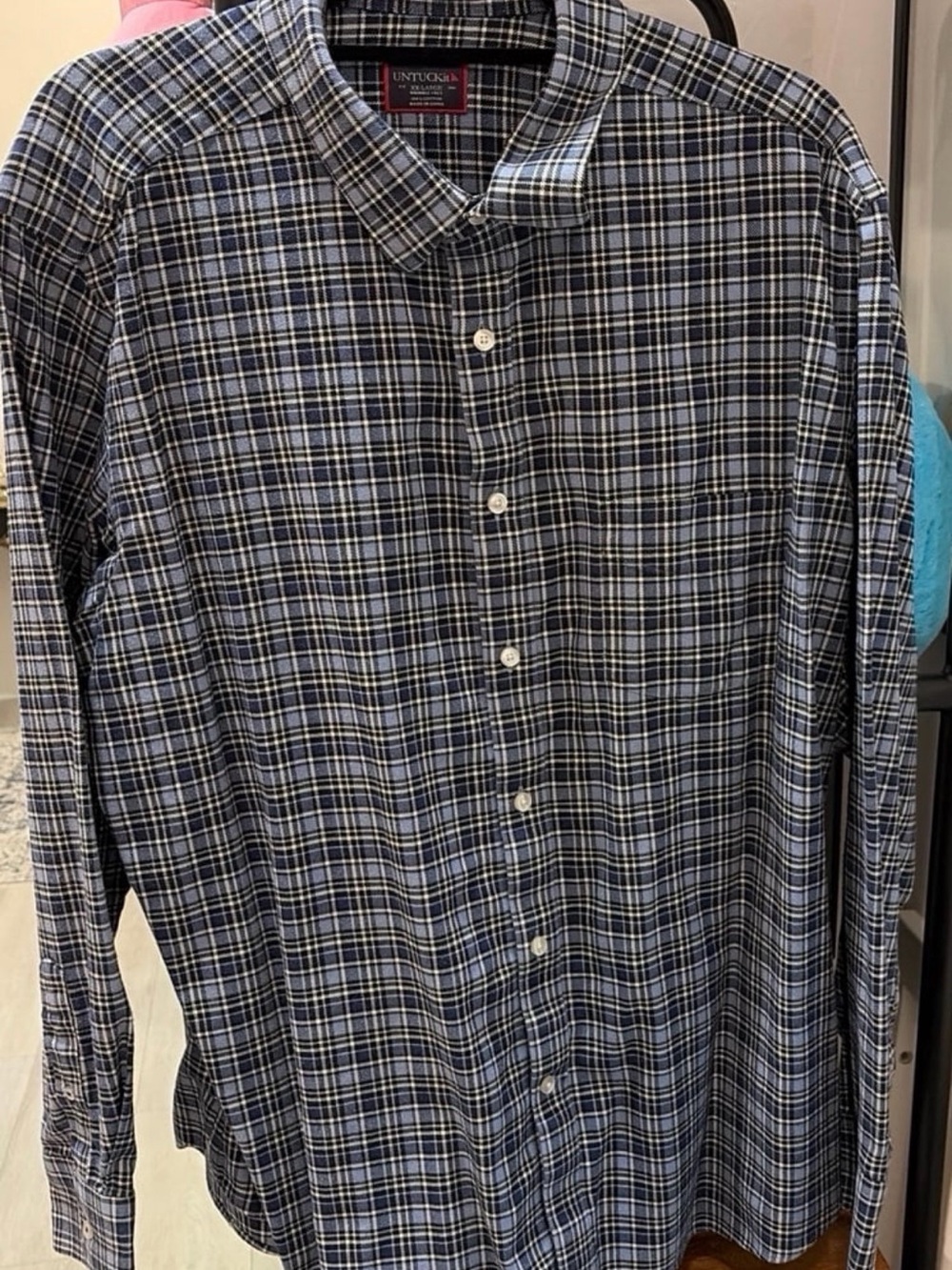 UNTUCKit Men's Navy and White Plaid Button-Down Shirt